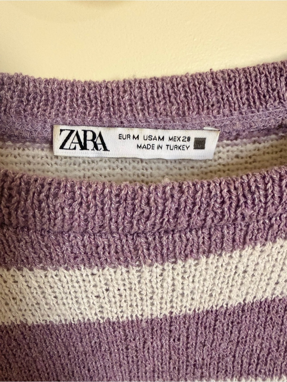 ZARA Lavender and Cream Striped Scoop-Neck Sweater
